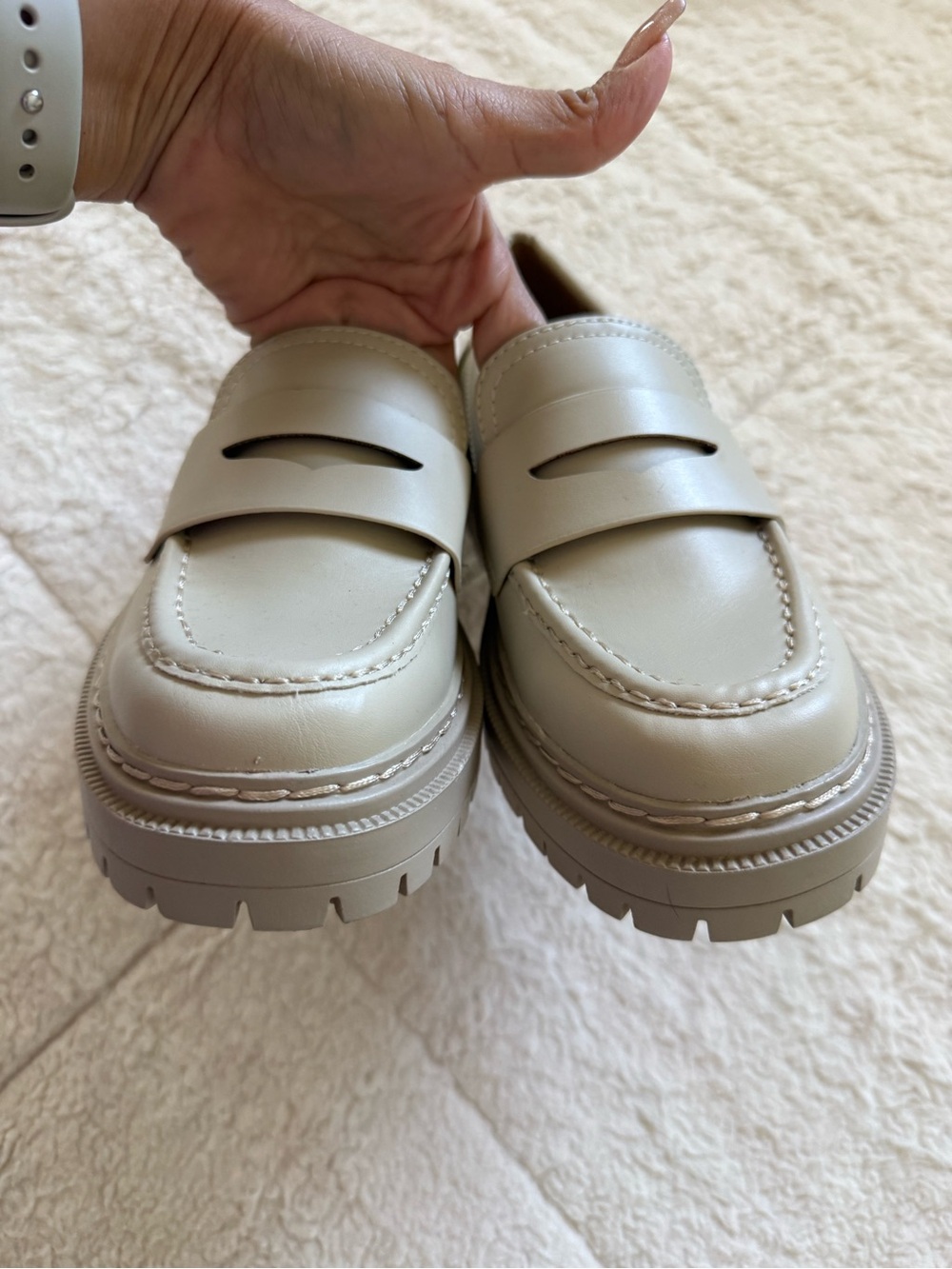 Cream Platform Penny Loafers Size 6 Chunky Lug Sole Preppy Y2K Brand New Shoes - Picture 4 of 7